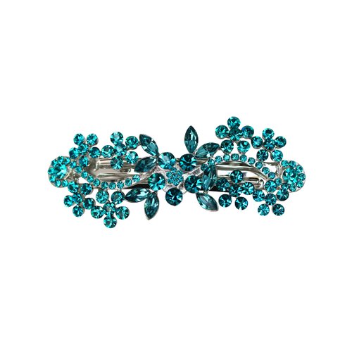 Faship Gorgeous Teal Crystal Flower Barrette Clip