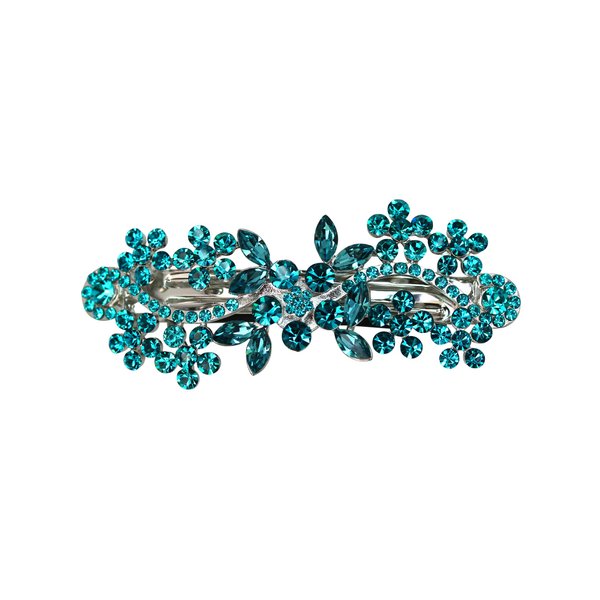 Faship Gorgeous Teal Crystal Flower Barrette Clip