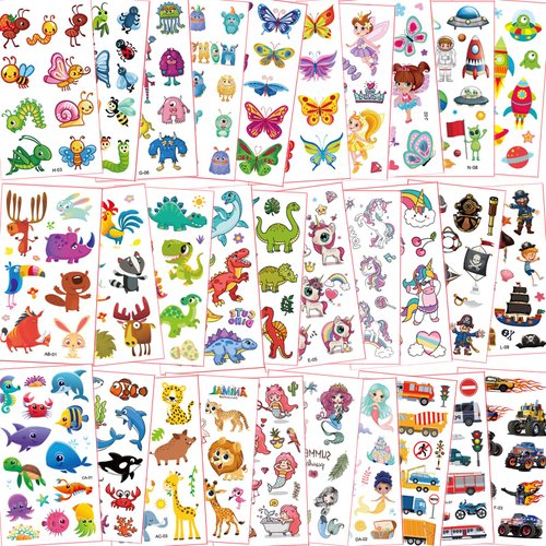 Tattoos for Kids 350+, 16 Type Mixed Styles Temporary Tattoos Set for Girls and Boys, Space Dinosaur Animals Butterfly Tattoos Perfect for Kids Birthday Party Gifts
