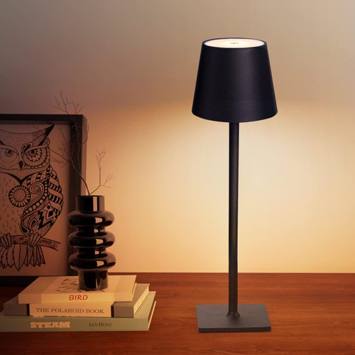 CHLORANTHUS Cordless Table Lamps, 3 Colors Stepless Dimming, 5000mAh Rechargeable Battery LED Desk Lamp for Bedroom/Couple Dinner/Desk/Cafe/Dining Room/Terrace (Black)