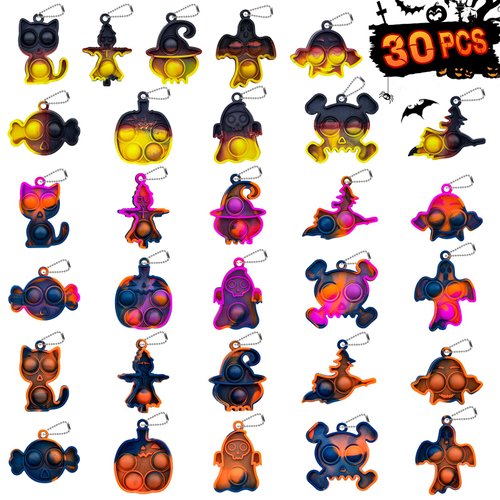 Halloween Pop Fidget Toys Bulk Its Halloween Party Favors for Kids 30PCS Mini Pop Keychain It Halloween Party Supplies Halloween Goodie Bag Fillers Fidgets for Classroom Prizes for Kids