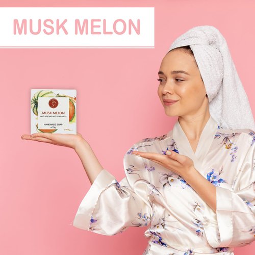 AATMANA Musk Melon Handmade Natural Bar Soap for Men & Women, Moisturizing Body & Face Soap, 7.9 Oz Soap Bars (3 Soap Set)