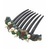 Side Comb Hair Accessories French twist hair comb Ornamented along the top of the heading with Pearl & Stone (Green)