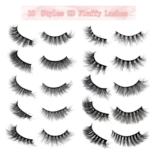 Fluffy Lashes 18mm False Eyelashes 30 Pairs 10 Styles Mixed Natural 9D Faux Mink Lashes Bulk Soft Reusable Fake Eyelashes Wholesale Lash with Glitter Portable Boxes