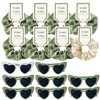 HHENGDAS Satin Bridesmaid Scrunchies Set of 8 Bachelorette Heart Sunglasses Hair Ties Bridal Shower Gift for Wedding Bachelorette Party Favors Bridesmaid Proposal Gifts (Off-white/White&Sage Green)