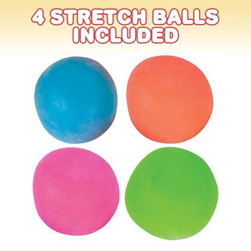 ArtCreativity Stretchy Stress Balls for Kids, Pack of 4, Stress Relief Fidget Sensory Toys for Autistic Children, Anxiety, and ADHD, Spongy Squeeze Toys Party Favors, Goodie Bag Fillers