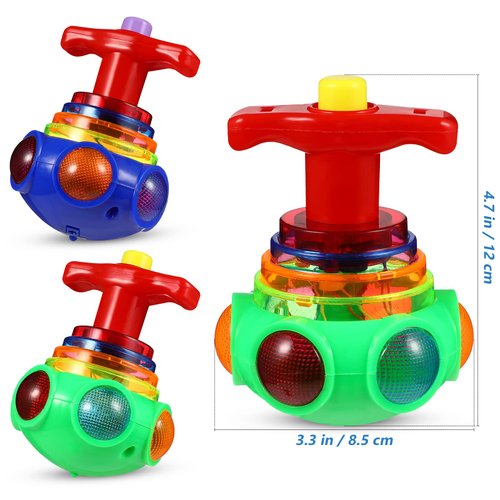TOYANDONA 3Pcs Spinning Top Toys, LED Light Up Flashing Music Spinning Tops for Kids Gifts Birthday Party Favors Goodie Bag Fillers（Random Color