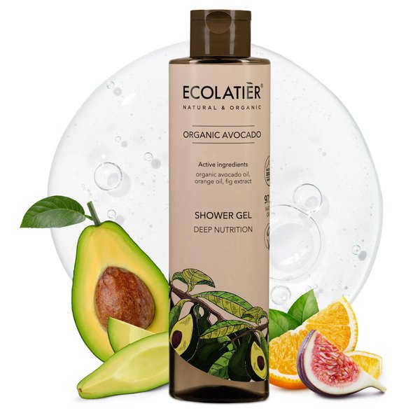 ECOLATIÈR Shower Gel Deep Nutrition with Organic Avocado – 97.5% Natural, Vegan, Moisturizing Body Wash for Women & Men, for Sensitive Skin, Softness & Nourishment