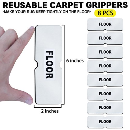 Urdar Brunnr Rug Carpet Non Slip Grippers, Reusable and Washable Double Sided Carpet Tape Pads, Strong Adhesive Grippers for Area Rugs, Keep Corners Flat, No Damaging for Floor Removable, 8Pcs