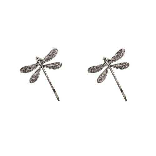 2Pcs Silver Dragonfly Hair Clip, Pins Hairpins French Barrette Bridal Headdress Wedding Retro Antique Silver Color Accessories Hair Styling Pins,Hair Accessories，Hair Pins