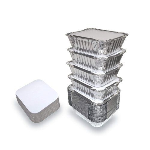 Spare Essentials 55-Pack Aluminum Foil Containers With Lids - 1 LB Disposable Take Out Pans for Freezer Meals