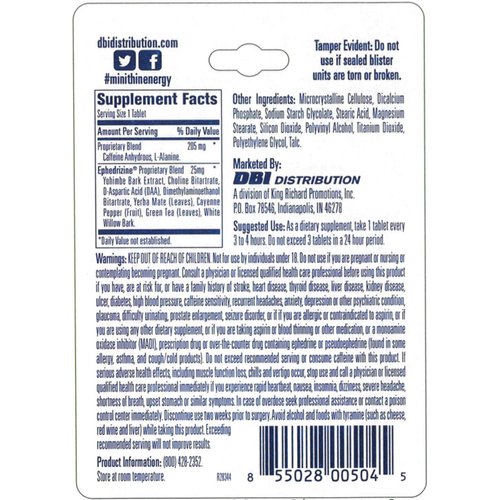 Mini Thin | Two-Way Action Caffeine Pills - High Speed Energy and Enhanced Stamina* - 205mg Caffeine; 25mg Ephedrizine (Yohimbe, DMAE, Green Tea, Whit
