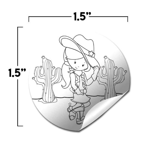 Color Your Own Wild West Cowgirl Themed Birthday Party Favor Sticker Labels for Kids, 90 1.5" Party Circle Stickers by AmandaCreation, Great for Arts & Crafts, Envelope Seals, Goodie Bags & Treats