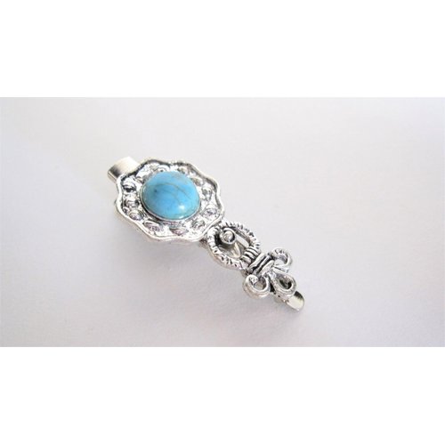 Generic Turquoise blue stone silver metal native alligator hair clip for thin fine hair