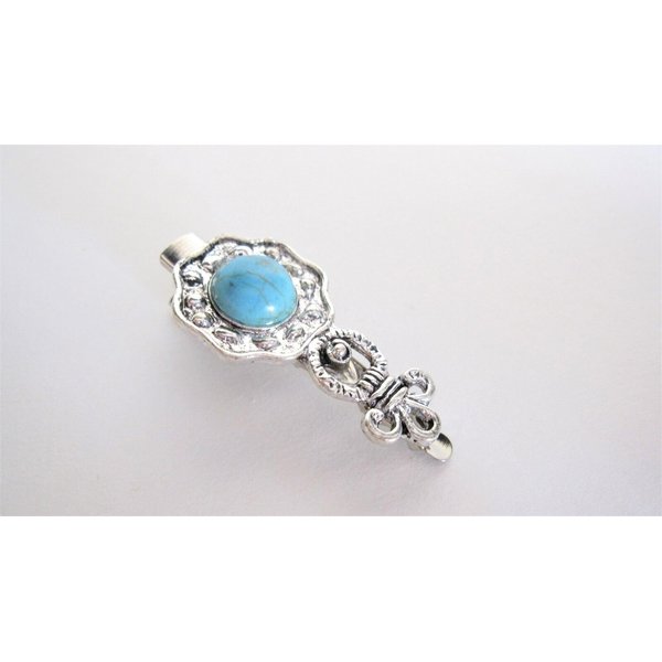 Generic Turquoise blue stone silver metal native alligator hair clip for thin fine hair