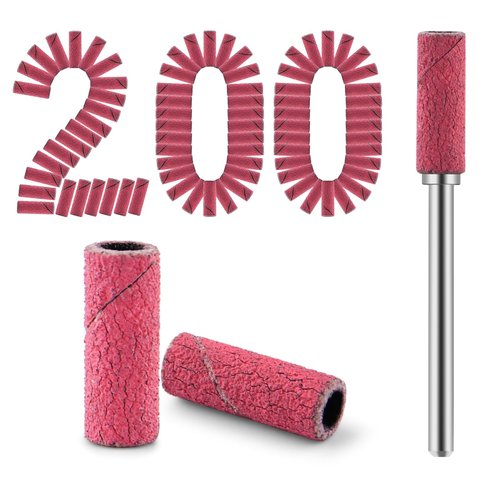 Cellentool 200 Pcs Nail Drill Bits Small Sanding Bands with 3.1mm Mandrel Bit, Mini Sanding Bands Nail File for Acrylic Nails Gel Manicures and Pedicure (Rose Red, 180 Grit)
