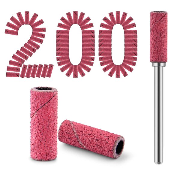Cellentool 200 Pcs Nail Drill Bits Small Sanding Bands with 3.1mm Mandrel Bit, Mini Sanding Bands Nail File for Acrylic Nails Gel Manicures and Pedicure (Rose Red, 180 Grit)