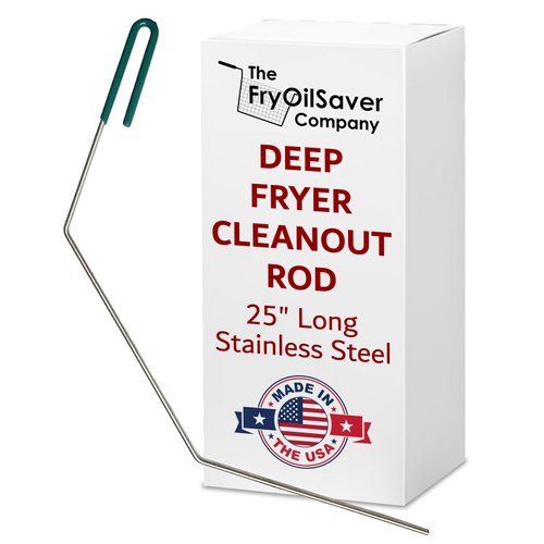 FryOilSaver Co 25“ Deep Fryer Cleanout Rod, Commercial Deep Fryer Cleaning Rod, Stainless Steel Fryer Cleaning Tools for Cleaning Clogged Fryer Drain, Angled Shape, Declogger Goofer Rod