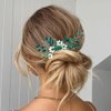 JONKY Bridal Hair Comb Crystal Wedding Hair Piece Floral Pearl Hair Side Combs Bride Hair Accessories for women (Green)