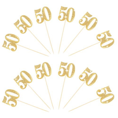 12pcs Gold 50th Birthday Centerpiece Sticks Glitter Number 50 Table Centerpieces Flower Toppers, 50th Centerpiece for Wedding Anniversary Party Decorations Supplies