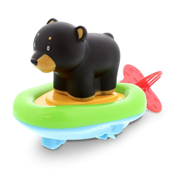 Dollibu Boat Racer Buddy, Fun Educational Bath Toy Finger Puppet Pull and Go Water Racing Woodland Pal for Shower Pool Bathtub Swim Hard Surfaces for Baby Toddler and Boy - 6 Inch - 3 in 1 Game - Bear