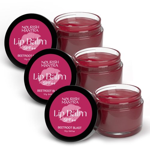 Nourish Mantra Lip Balm with SPF/Made with Rose Extracts, Olive oil, Shea Butter, Vitamin E and Avocado Oil/For Dry, Chapped and Dark Lips/ 12gms (Pack of 3, Beetroot)