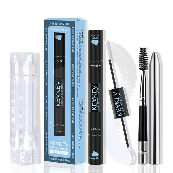 𝗞𝗲𝘃𝗞𝗲𝘃 Lash Bond and Seal Lash Glue for Lash Clusters Waterproof Eyelash Bond and Seal with Lash Brush Remover Cotton Swabs Lash Cluster Glue 72 Hours Strong Hold(10ml, Clear Bond and Seal)