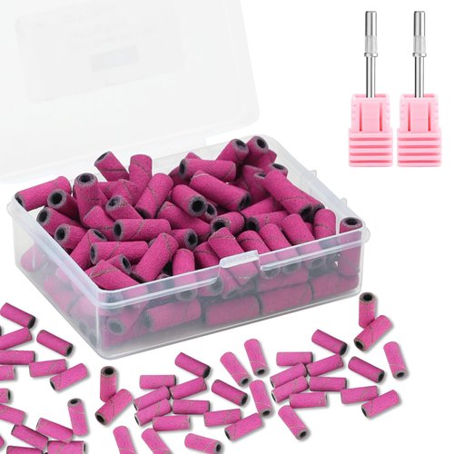 C12rtive 100 Pcs 3mm Professional Small Sanding Bands & 2Pcs Small Mandrel Bit Set for Nail Drill,240# Upgrade Design 3mm Nail File for Manicures and Pedicure with Stainless Steel Shaft