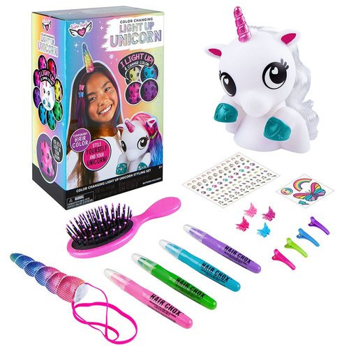 Fashion Angels Color Changing Light Up Unicorn Styling Set - Includes: 9" Unicorn & Everything to Style Your Unicorn & You! Great for Sleepovers, Unicorn Night Light with 6 Color Options, Ages 8 & Up