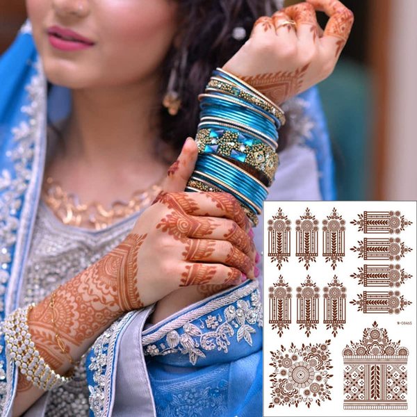 Henna Temporary Tattoo Sexy Brown Lace Moon Flower Waterproof Fake Tattoos Removable Temporary Tattoos for Women Wedding Party Birthday Supplies 8 Sheets