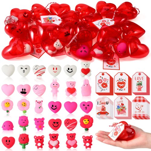 Hungdao 36 Pcs Valentine Party Favors Valentine Toys Filled with 36 Pcs Hearts and 50 Pcs Valentine's Day Cards Valentine's Day Exchange Gift Kawaii Stress Relief Toy for Celebration