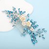 BERYUAN Bridal White Flower Light Blue Crystal Rhinestone Hair Comb for Bride Bridesmaid Sliding side Headpieces Wedding Hair Accessories for Women and Girls (Blue 1)