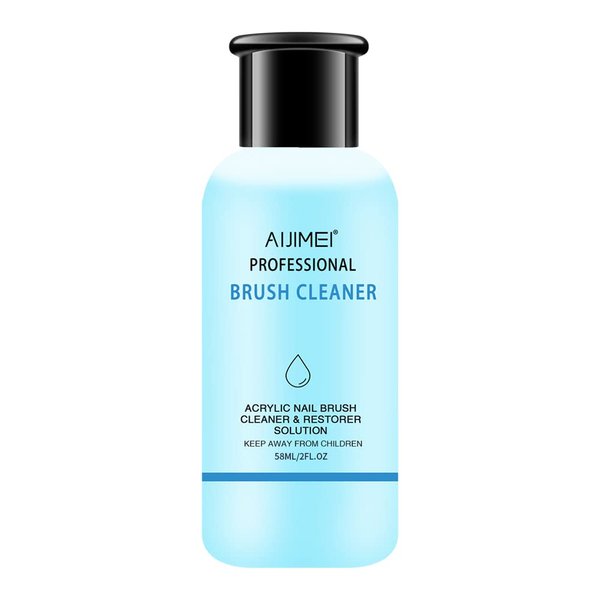 AIJIMEI Nail Brush Cleaner Preserver & Restorer Nail Brush Cleaner Solution Clean Manicure Brushes Set A with Glass Cup & Cleaning Cotton Pads for Nail Art Brushes 58ml (Brush Cleaner 2OZ)