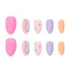BAOYAALIN Press on Nails Medium Almond Shaped Fake Nails with Rainbow Colorful Heart Design Full Cover False Acrylic Glue Stick on Nail for Women Girls 24Pcs