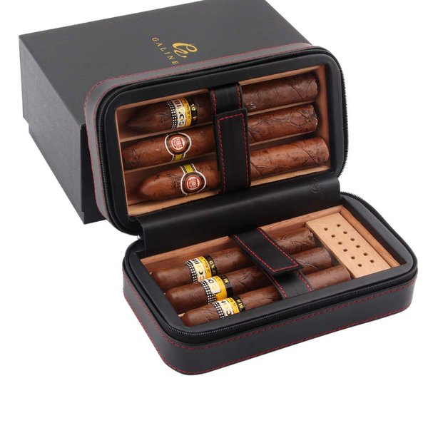 G galiner Cigar Humidor Travel leather Case Cedar Wood Portable Cigar Box Removable Cedar Tray Black Gift Box