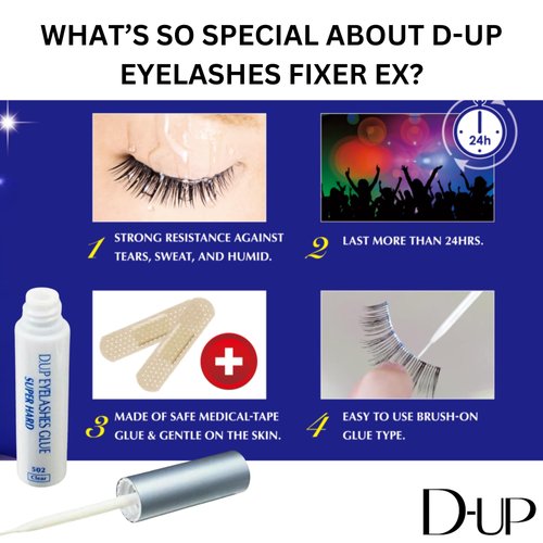 D-UP False Eyelash Glue, Lash Glue for Eyelash Extensions, Eye Makeup Super Strong Lash Glue Hold, Waterproof Eye Lash Glue for Strip Lashes, Japanese Adhesive Lashes Glue, Super Hard Fixer 502, Clear