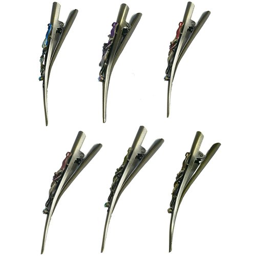 Set of 6 JCGY Flower Metal Alligator Beakclips Duckbill Long Narrow Hair Clips For All Hair Type