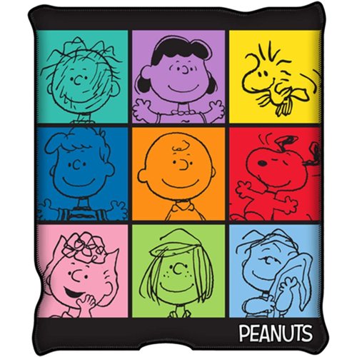 Silver Buffalo Peanuts Multicolor Character Grid Fleece Throw Blanket - 45 x 60 Inches | Soft and Cozy Blanket