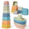 AMCHSURI Bath Toys Floating Boats with Baby Stacking Cups, 13 PCS Mold Free Toddler Bath Toys Bathtub Water Table Pool Toys, Baby Stacking Toys Nesting Cups for Toddlers