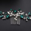 Teyglen Bride Crystal Wedding Hair Comb Green Rhinestone Bridal Side Comb Wedding Hair Accessories Teardrop Crystal Hair Piece Rhinestone Headpiece for Women Bride Girls (Silver-Green)