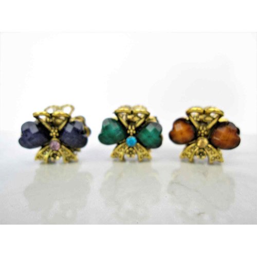 small mini metal heart shaped jeweled antique style bronze hair claw clip: Set A (Primary color: Pink)