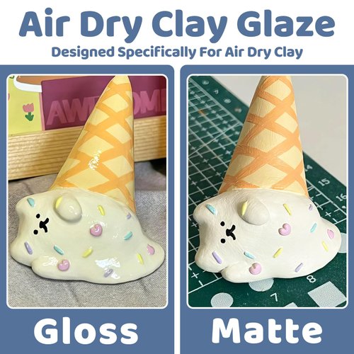 1DFAUL Air Dry Clay Glaze Kit, 2 x 100ml Gloss Matte Clay Varnish for Air Drying Clay, Air Dry Clay Varnish for Craft Pottery Water Proof, Gloss Finish, Scratch Resistant