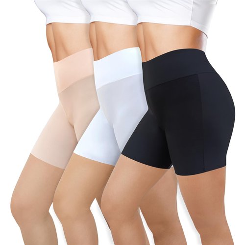 RATIVE High Waistband Tummy Control Boy shorts Anti Chafing Under Dresses for Women (Medium,3pack/black+white+beige)