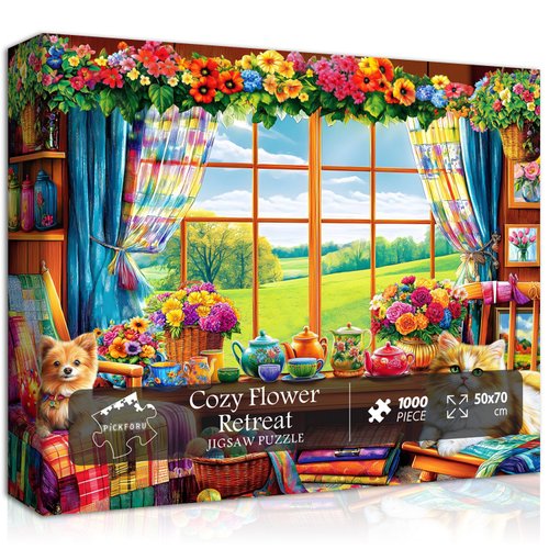 Flower Garden Puzzle for Adults 1000 Pieces, PICKFORU Nature Puzzle Features Flowers Teacups, Qui...