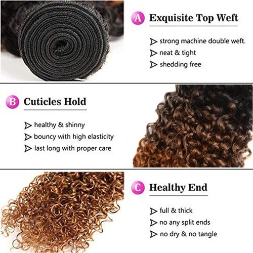 Kinky Curly Bundles Human Hair #4 Bundles Ombre Brown Human Hair Bundles 18 20 22 inch 3 Tone Brown and Black Kinky Curly Bundle Human Hair Extensions