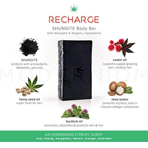Modern ŌM Shungite Recharge Bar Soap | Vegan, Non-GMO Soap for All Skin Types Face and Body | Made In U.S.A (1 Count (Pack of 2))
