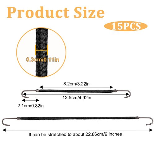 15PCS Elastic Hook Hair Tie Ponytails Hooks Elastic Band Hair Styling Hair Cord Hair Clips for Women Girls Curly Hair Long Hair (Black)
