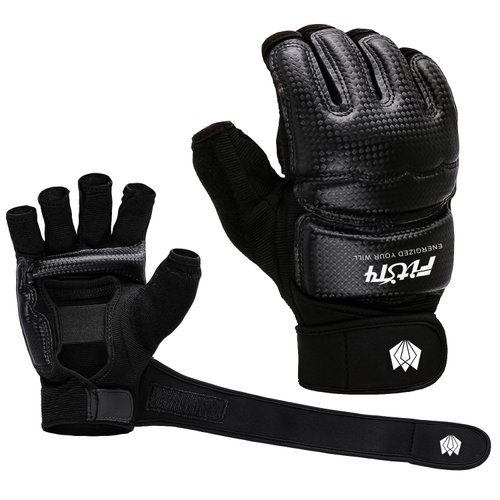 FitsT4 Sports Half Mitts MMA Training Boxing Punch Bag Kickboxing Sparring Grappling Martial Arts Muay Thai Taekwondo Wrist Wraps Support Gloves for Women Men Black L