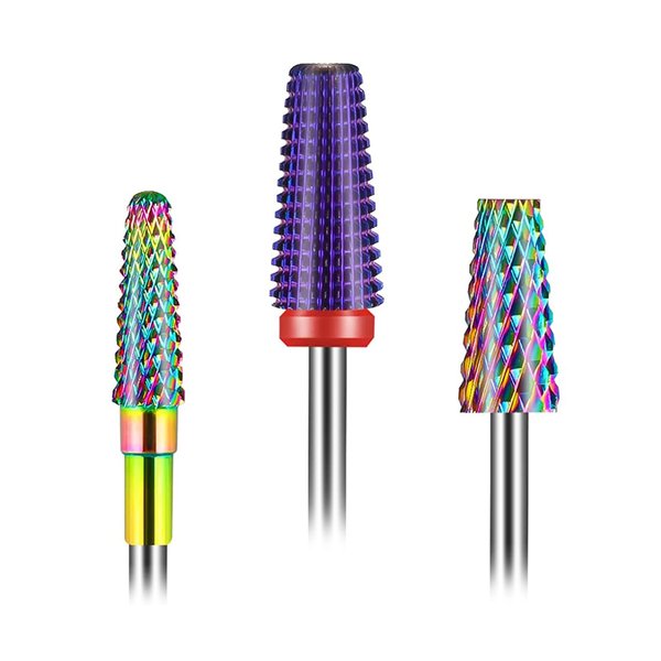 [Upgraded]Depvko 3Pcs Nail Drill Bits Set for Nails 3/32 Inches, 5 in 1 Tapered Barrel and Cone Shape Carbide Nail Drill Bits for Acrylic or Gel Remover