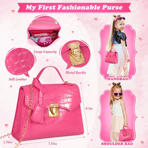 Little Girl Purse, Toddler Purse with Pretend Makeup Set, Hagpo Kids Play Purse Toys with Handbag, Heels, Princess Jewelry, Birthday Toys for Girls Ages 3 4 5 6